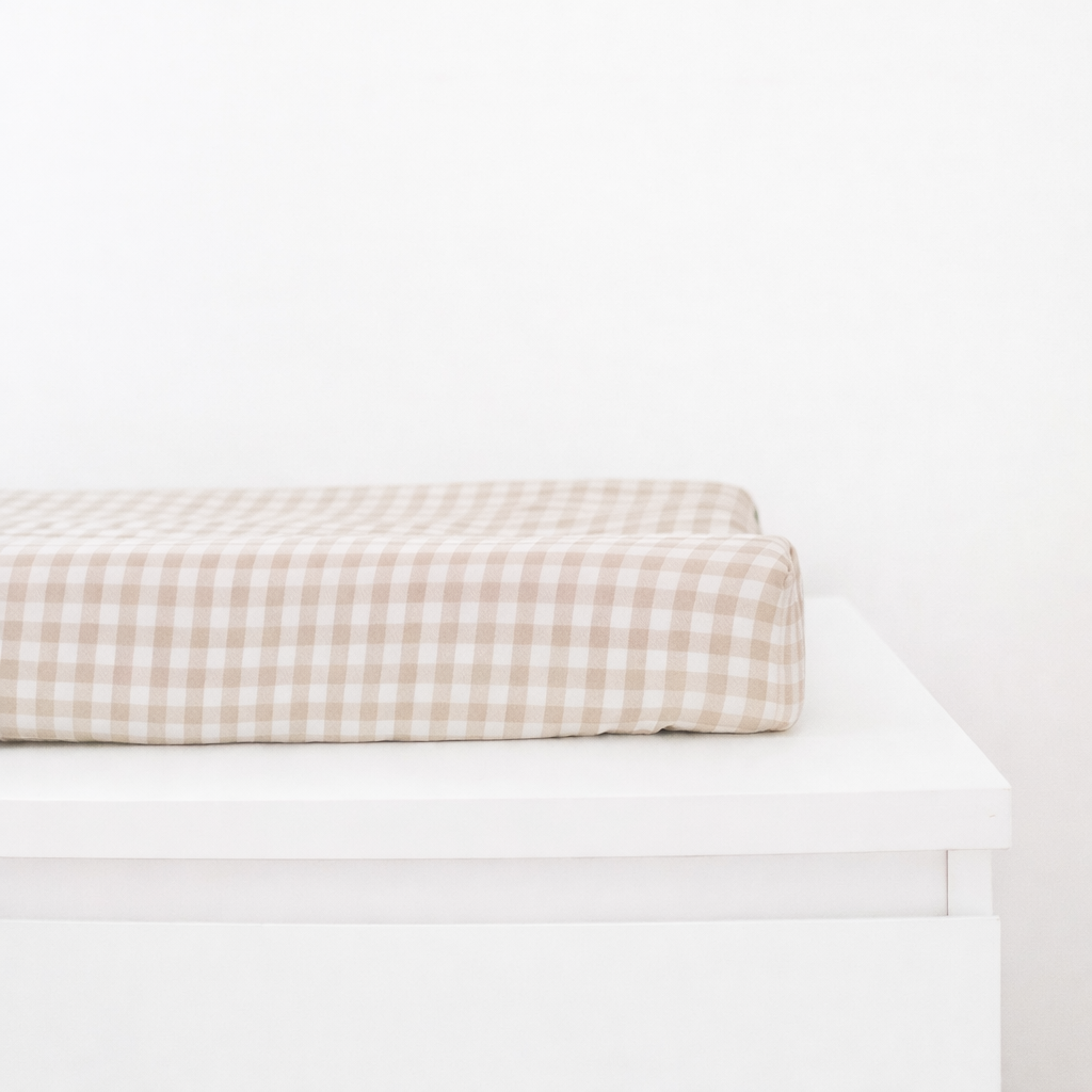 Beige Gingham Changing Pad Cover