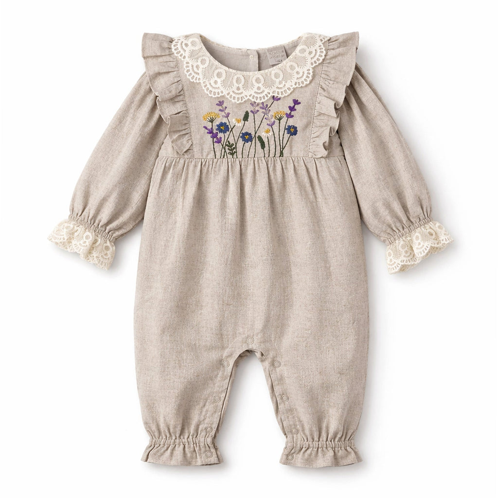 Wildflower Embroidered Linen Romper