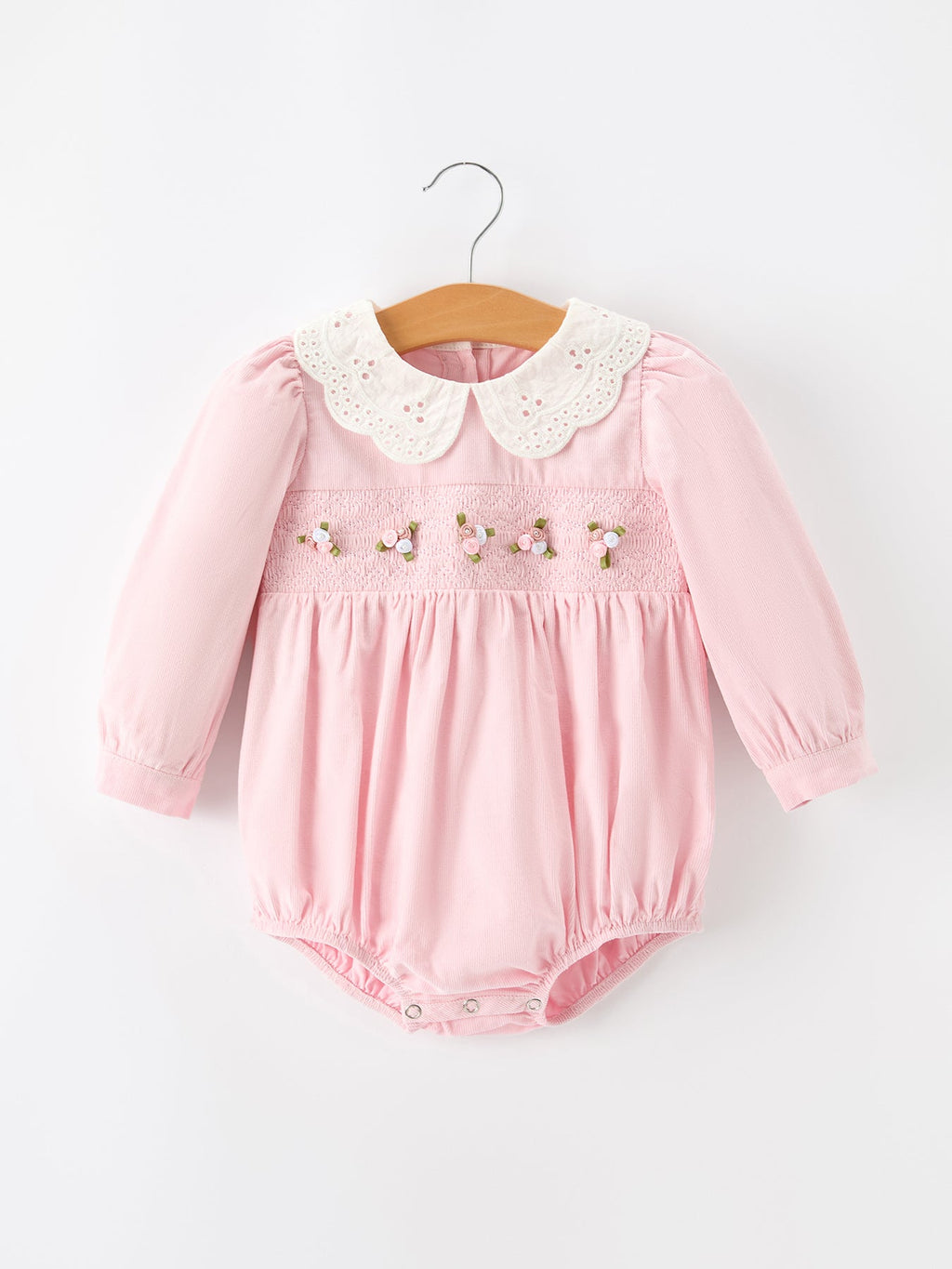 Smocked Corduroy Bubble with Peter Pan Collar
