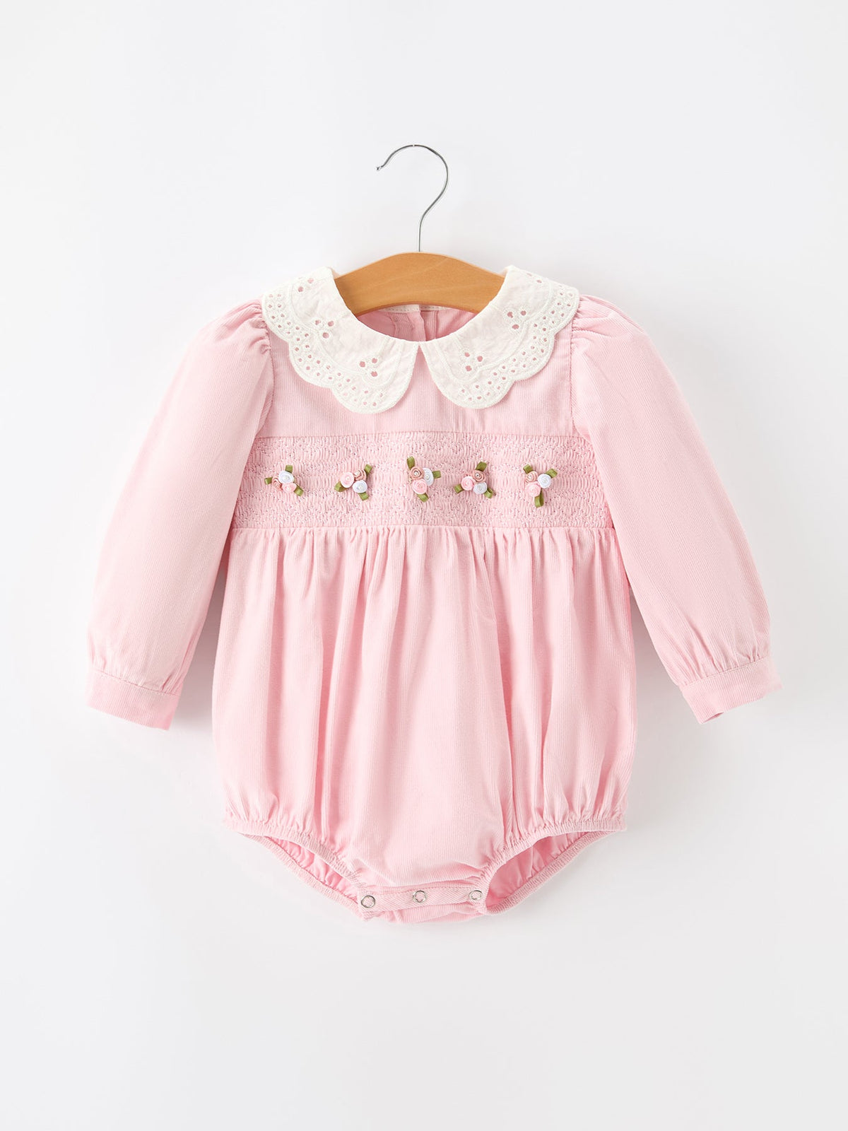 Smocked Corduroy Bubble with Peter Pan Collar