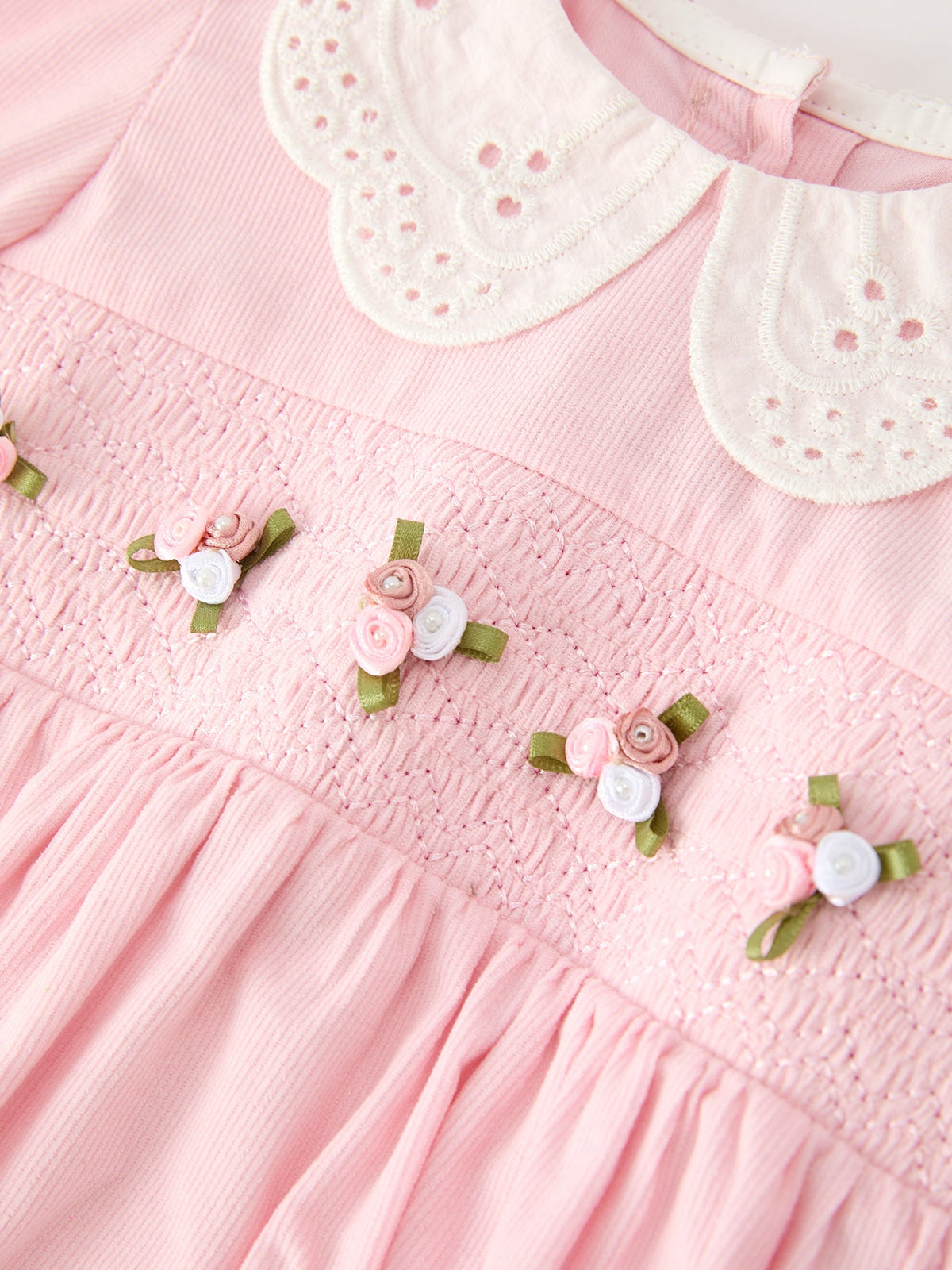 Smocked Corduroy Bubble with Peter Pan Collar