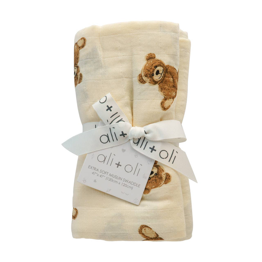 Teddy Bear Bamboo Muslin Swaddle