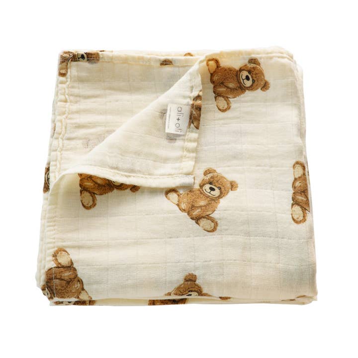 Teddy Bear Bamboo Muslin Swaddle