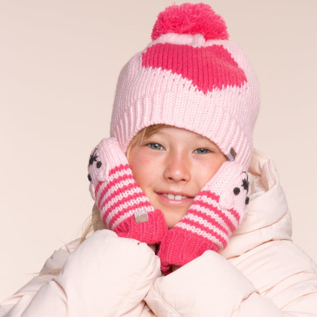 Heart Knit Hat & Animal Mittens Set | Ages 1–6