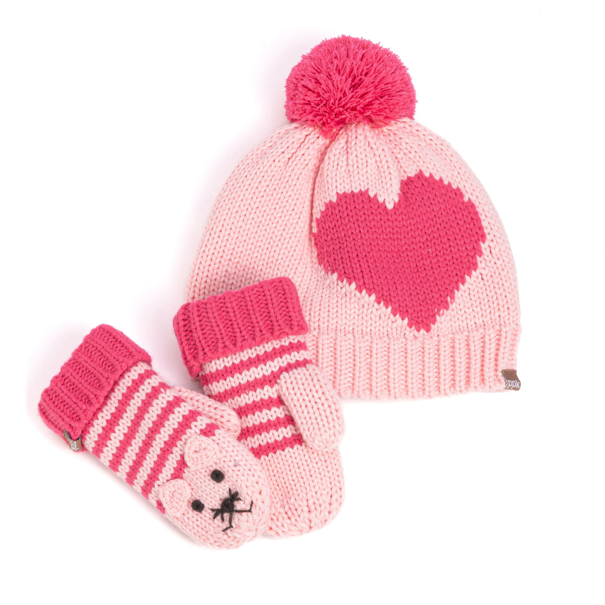 Heart Knit Hat & Animal Mittens Set | Ages 1–6