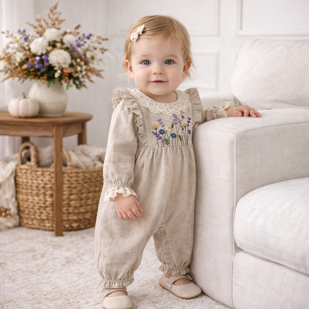 Wildflower Embroidered Linen Romper