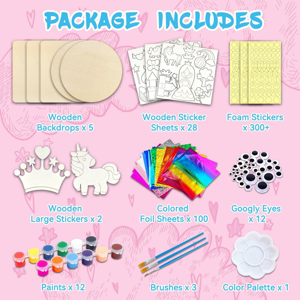 Wooden Foil Art Crafts DIY Unicorn & Princess Painting Kit for Kids Ages 5-12