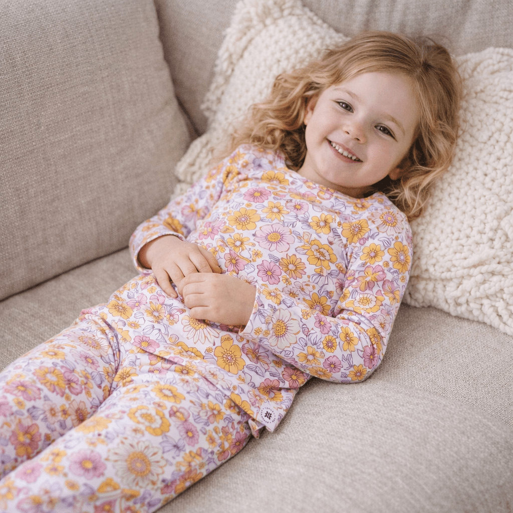 Retro Flowers Big Kid Pajama Set
